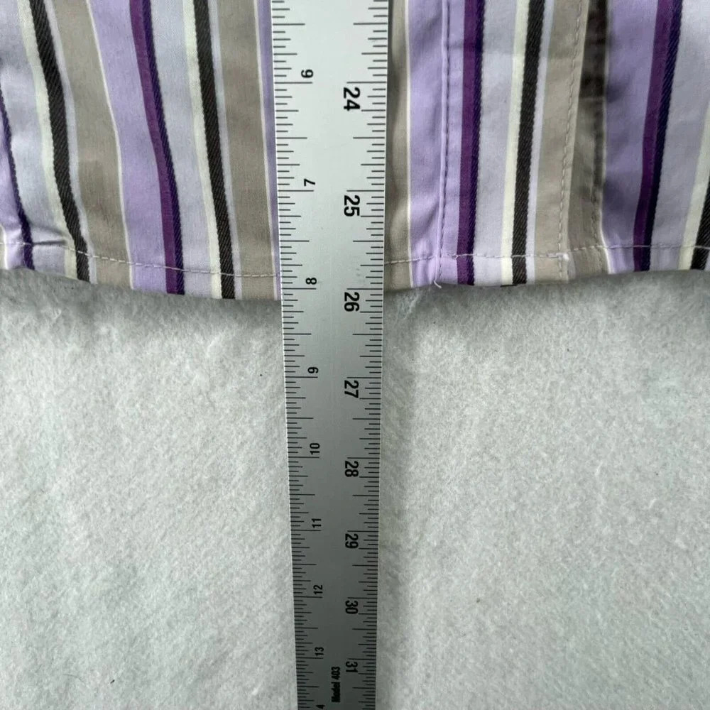 Attention Button-Up Shirt Women's Sz XL Purple Brown Striped Collared Stretch - Picture 5 of 12